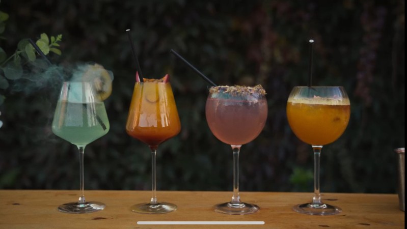 Bar mobile événementiel avec cocktails flambés et bulles de fumée parfumées pour mariages et soirées d'entreprise à Lyon et Chassieu dans le Rhône